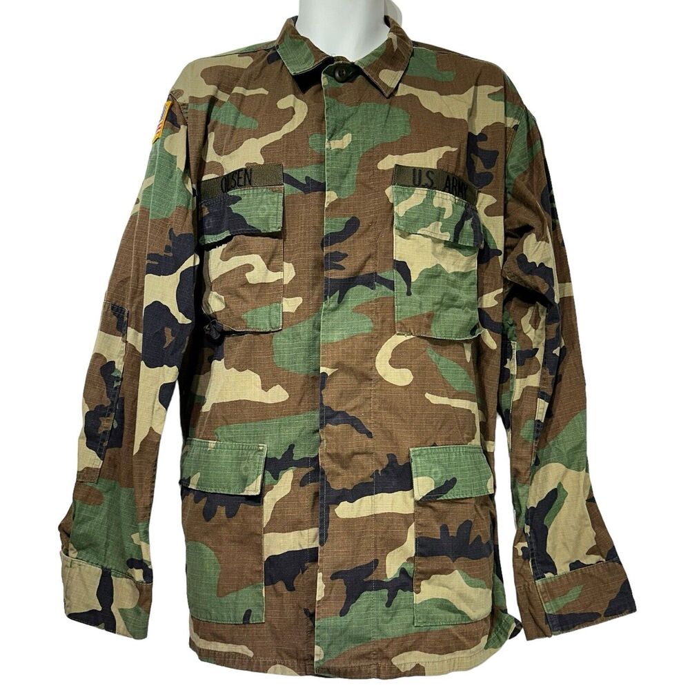 Vintage Army Nato 8090/9404 Large Long Military Button Down Camo Patches Jacket